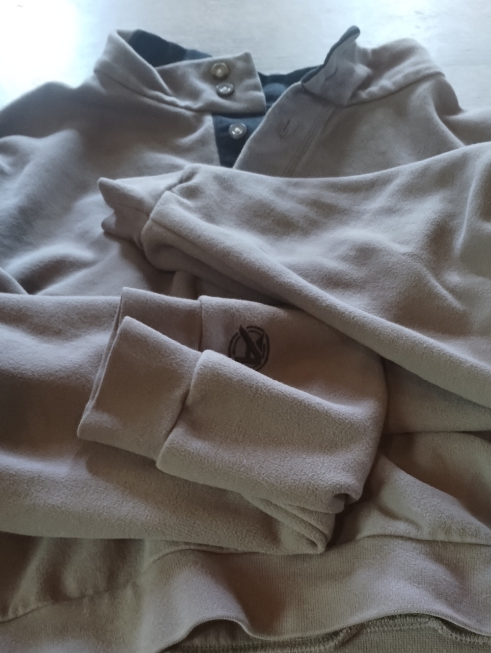 Men's Beige Hooded Henley Pullover Sweatshirt